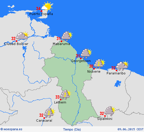 visión general Guyana Suramérica Mapas de pronósticos