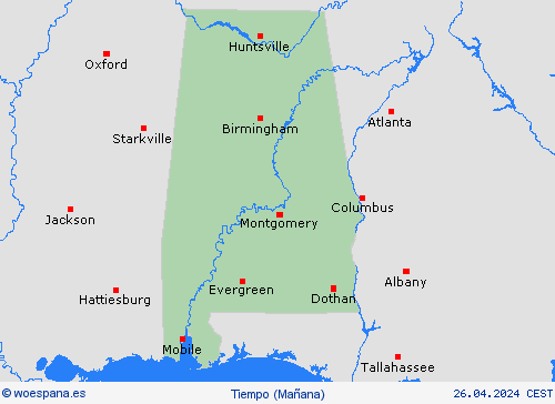 visión general Alabama Norteamérica Mapas de pronósticos