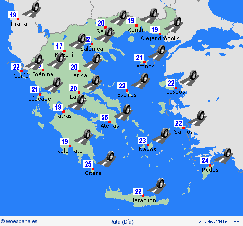 estado de la vía Grecia Europa Mapas de pronósticos