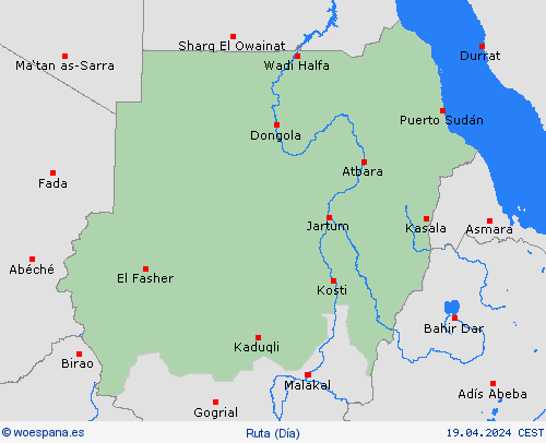 estado de la vía Sudán África Mapas de pronósticos