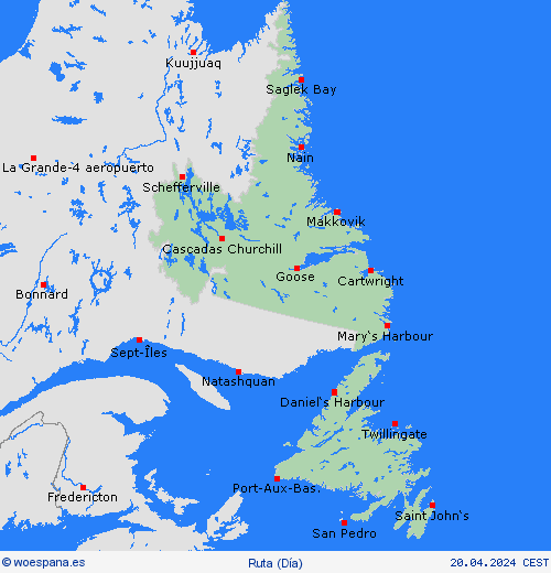estado de la vía Isla de Terranova Norteamérica Mapas de pronósticos