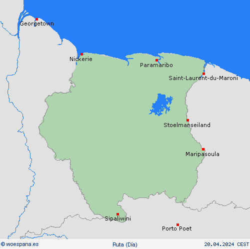 estado de la vía Surinam Suramérica Mapas de pronósticos