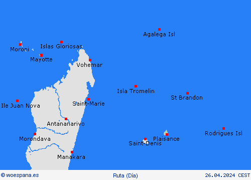 estado de la vía Mauricio África Mapas de pronósticos