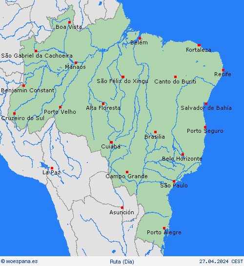 estado de la vía Brasil Suramérica Mapas de pronósticos