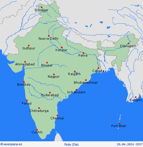 estado de la vía India Asia Mapas de pronósticos