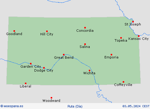 estado de la vía Kansas Norteamérica Mapas de pronósticos