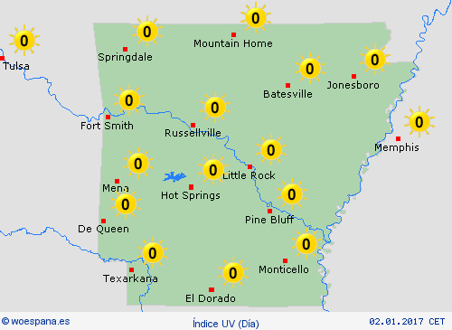 índice uv Arkansas Norteamérica Mapas de pronósticos