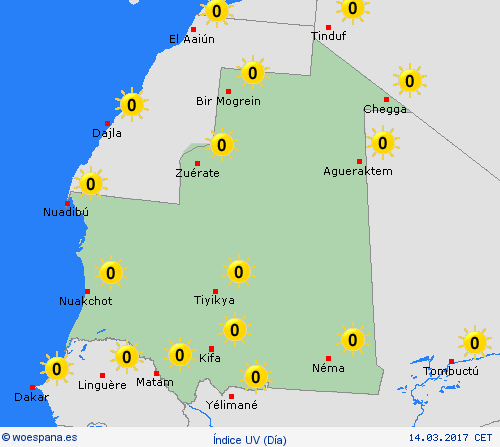 índice uv Mauritania África Mapas de pronósticos