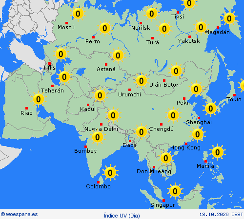 índice uv  Asia Mapas de pronósticos