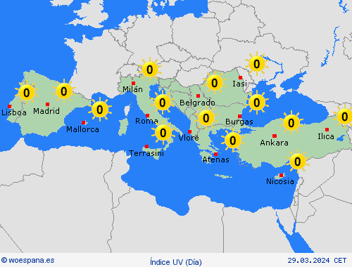 índice uv  Europa Mapas de pronósticos