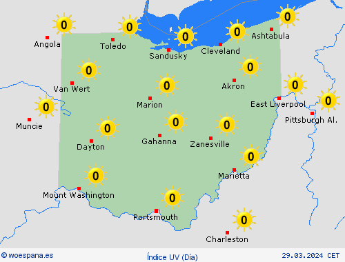 índice uv Ohio Norteamérica Mapas de pronósticos