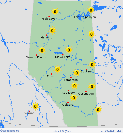 índice uv Alberta Norteamérica Mapas de pronósticos