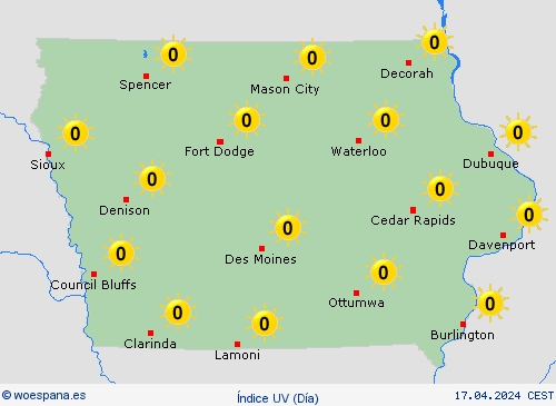 índice uv Iowa Norteamérica Mapas de pronósticos