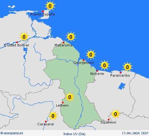 índice uv Guyana Suramérica Mapas de pronósticos