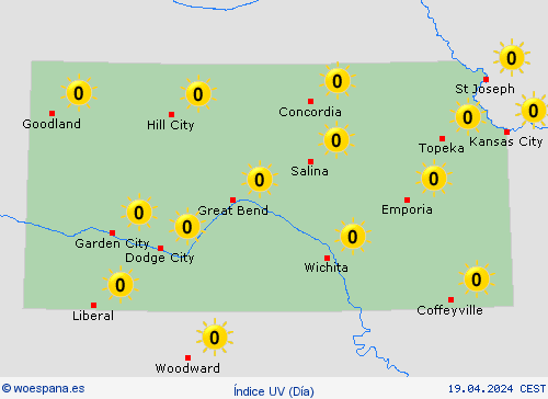 índice uv Kansas Norteamérica Mapas de pronósticos
