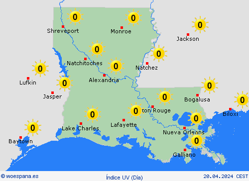 índice uv Luisiana Norteamérica Mapas de pronósticos