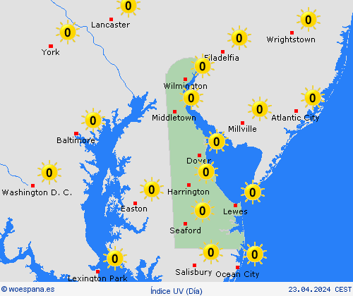 índice uv Delaware Norteamérica Mapas de pronósticos