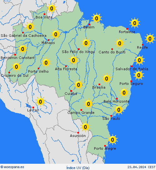 índice uv Brasil Suramérica Mapas de pronósticos