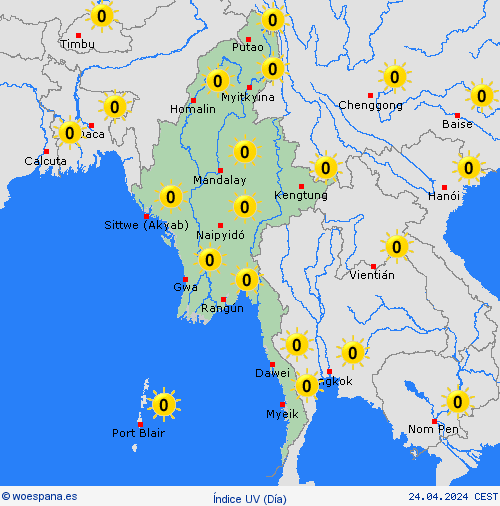 índice uv Birmania Asia Mapas de pronósticos