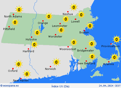 índice uv Massachusetts Norteamérica Mapas de pronósticos