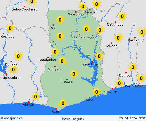 índice uv Ghana África Mapas de pronósticos