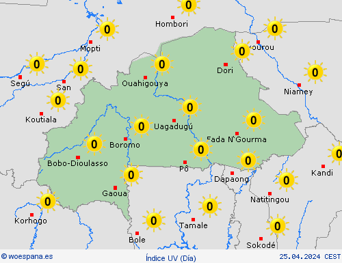 índice uv Burkina Faso África Mapas de pronósticos