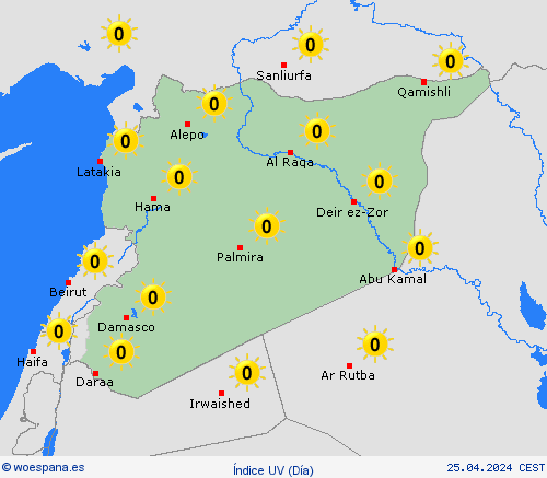 índice uv Siria Asia Mapas de pronósticos