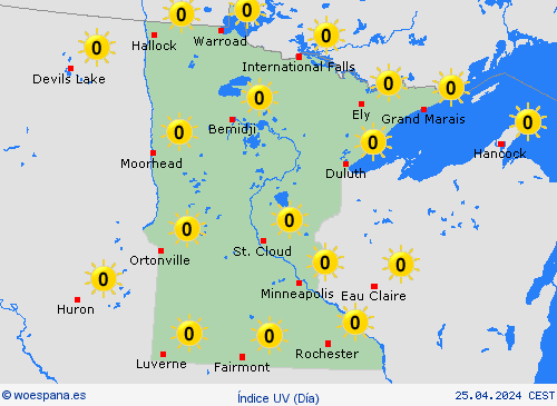 índice uv Minnesota Norteamérica Mapas de pronósticos