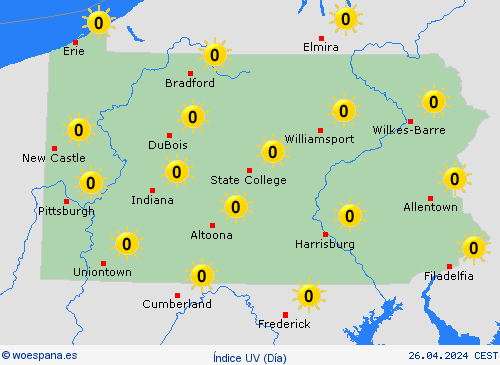 índice uv Pensilvania Norteamérica Mapas de pronósticos