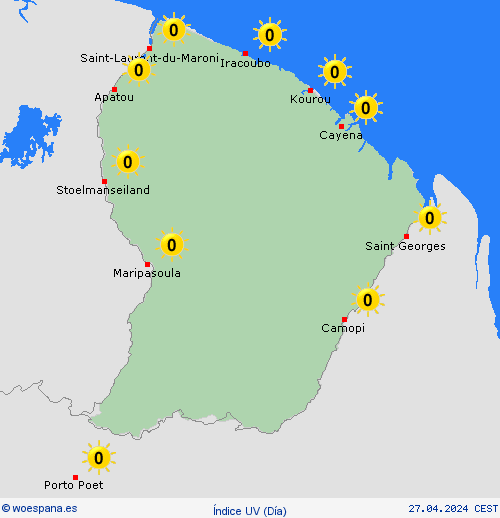 índice uv Guayana Francesa Suramérica Mapas de pronósticos