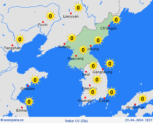 índice uv Corea del Norte Asia Mapas de pronósticos