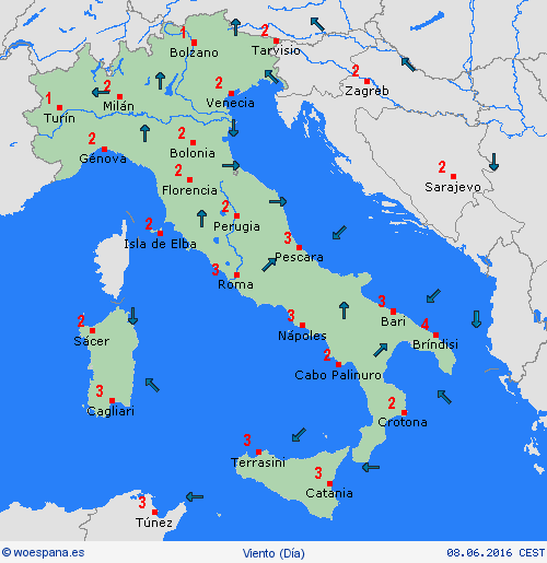 viento Italia Europa Mapas de pronósticos