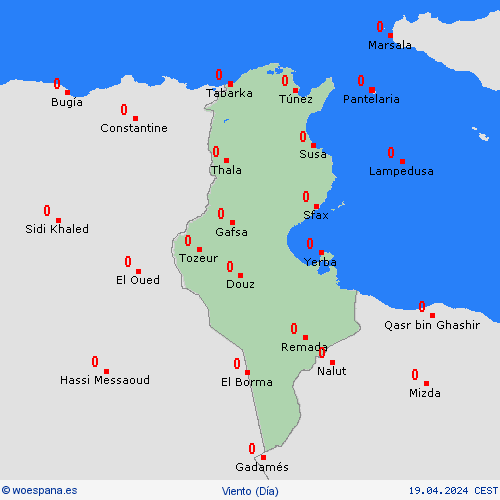 viento Túnez África Mapas de pronósticos