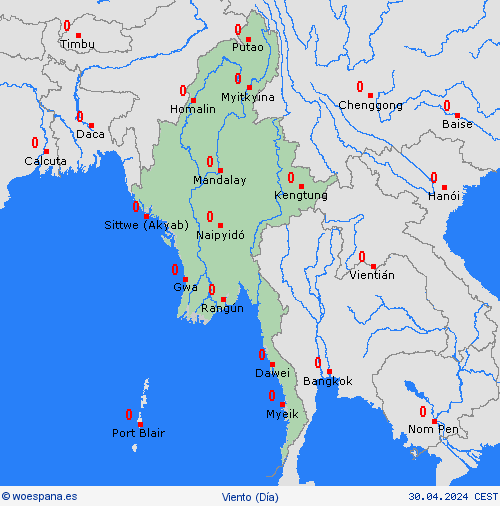 viento Birmania Asia Mapas de pronósticos