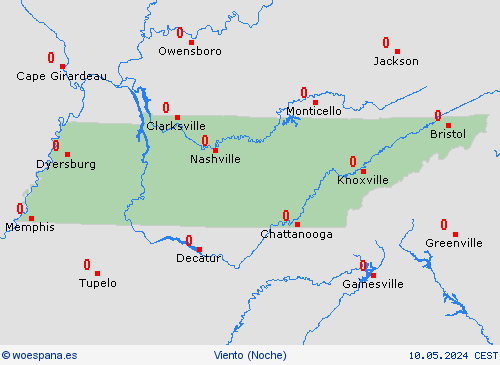 viento Tennessee Norteamérica Mapas de pronósticos