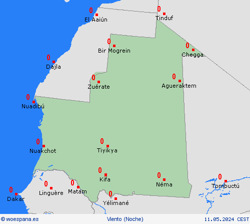 viento Mauritania África Mapas de pronósticos
