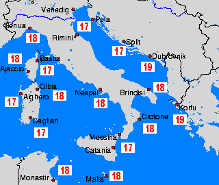 Mediterráneo central Mapas de temperatura oceánica