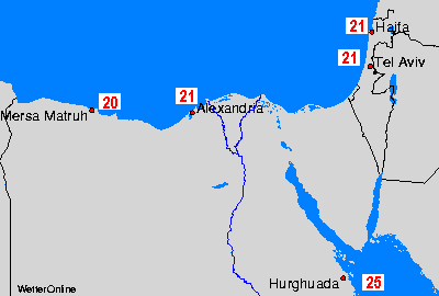 Egipto, Israel Mapas de temperatura oceánica