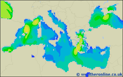 Mar Tirreno - Altura de las olas - lun, 20/08, 14:00 h CEST