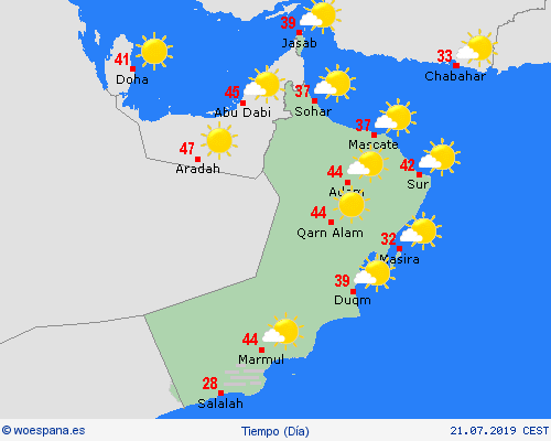 visión general Omán Asia Mapas de pronósticos