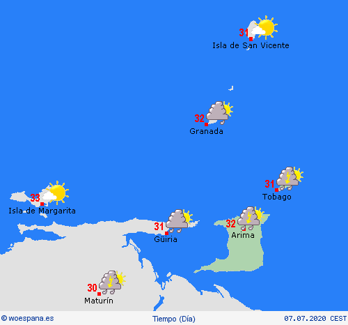 visión general Trinidad y Tobago Suramérica Mapas de pronósticos