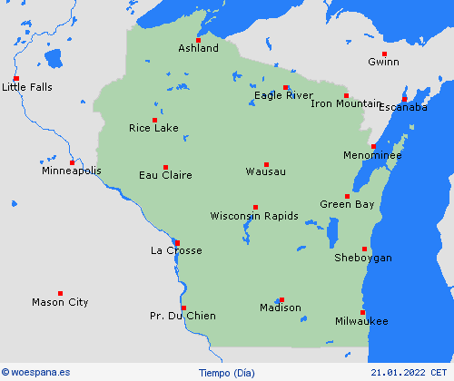 visión general Wisconsin Norteamérica Mapas de pronósticos