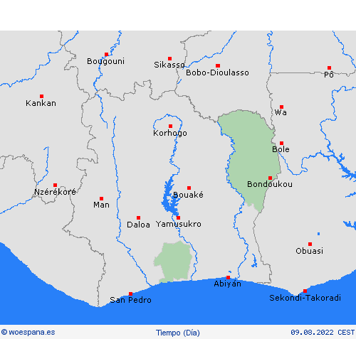 visión general Costa de Marfil África Mapas de pronósticos