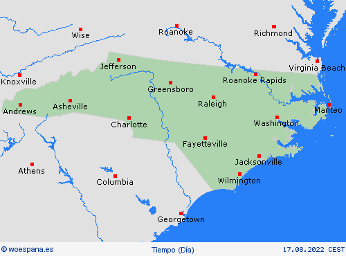 visión general Carolina del Norte Norteamérica Mapas de pronósticos