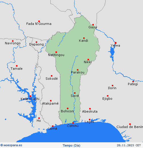 visión general Benín África Mapas de pronósticos