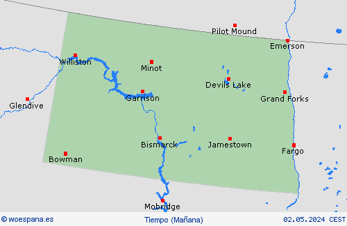 visión general Dakota del Norte Norteamérica Mapas de pronósticos