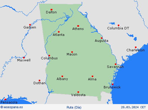estado de la vía Georgia Norteamérica Mapas de pronósticos