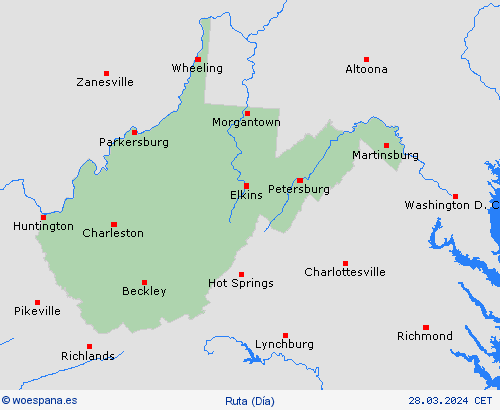 estado de la vía Virginia Occidental Norteamérica Mapas de pronósticos