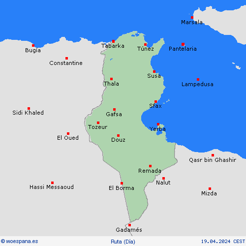 estado de la vía Túnez África Mapas de pronósticos