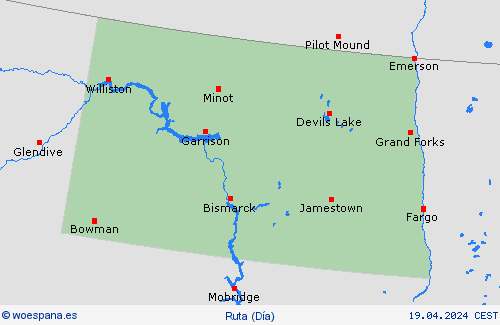 estado de la vía Dakota del Norte Norteamérica Mapas de pronósticos